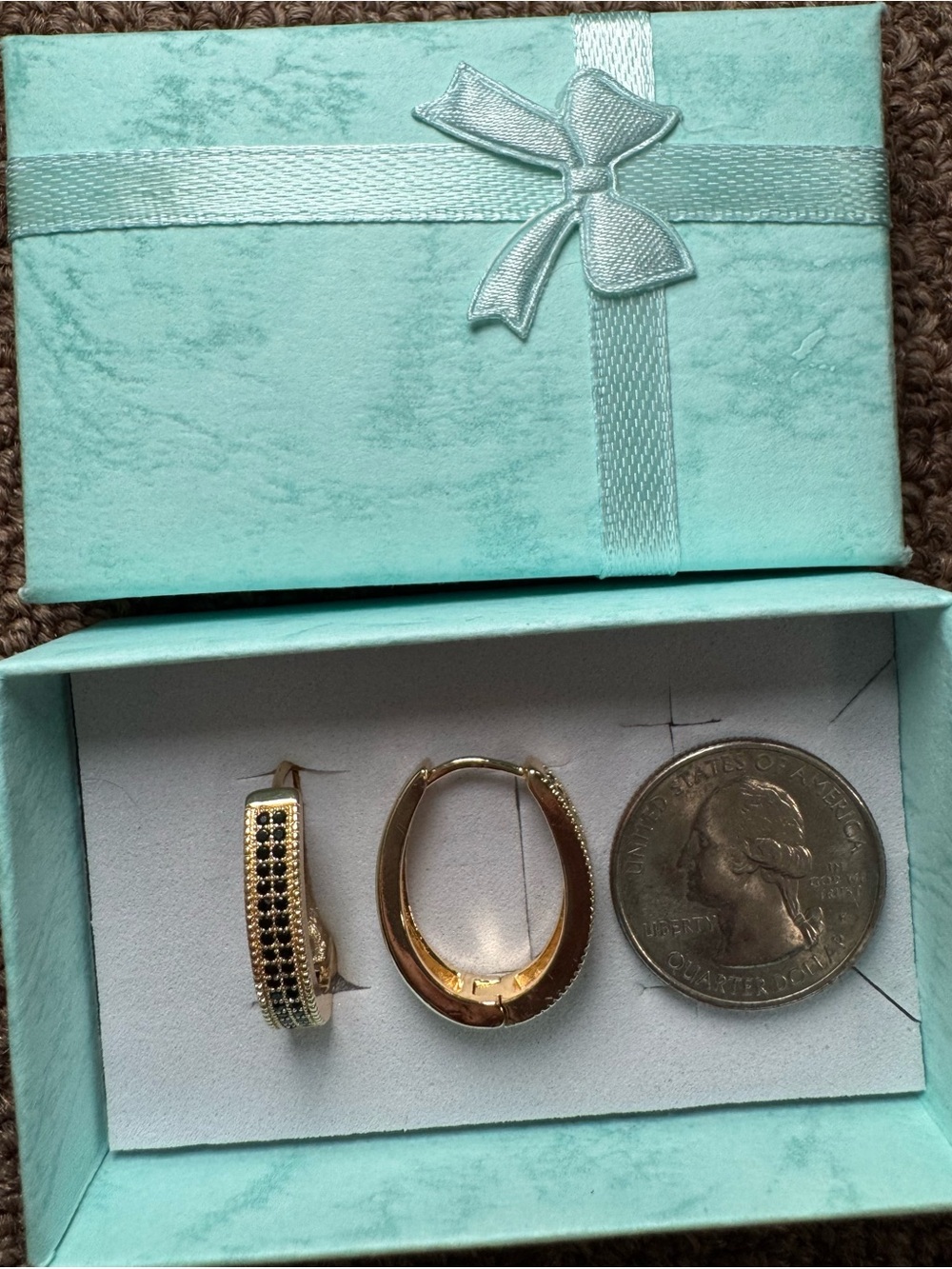 Gold filled Hoop Earrings with Black Accent Stones